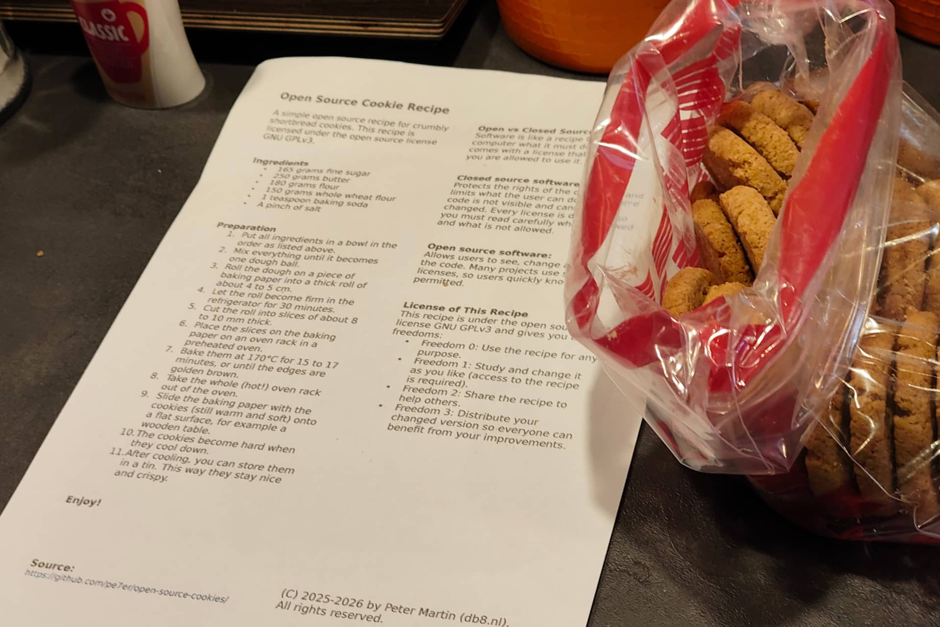 My open source cookies with recipe, ingredients and open source license